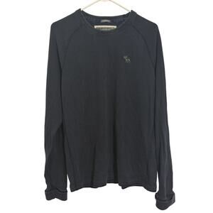 Abercrombie & Fitch Men’s Size L Navy Blue Muscle Long Sleeve Distressed Shirt
